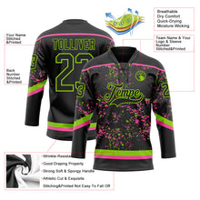 Загрузить изображение в средство просмотра галереи, Custom Black Neon Green-Pink 3D Pattern Fragment Art Hockey Lace Neck Jersey