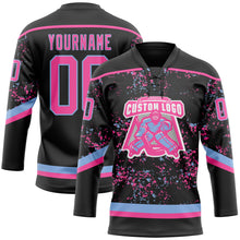 Загрузить изображение в средство просмотра галереи, Custom Black Pink-Light Blue 3D Pattern Fragment Art Hockey Lace Neck Jersey