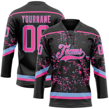 Загрузить изображение в средство просмотра галереи, Custom Black Pink-Light Blue 3D Pattern Fragment Art Hockey Lace Neck Jersey