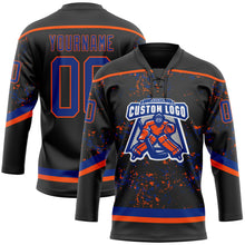 Загрузить изображение в средство просмотра галереи, Custom Black Royal-Orange 3D Pattern Fragment Art Hockey Lace Neck Jersey