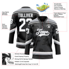 Загрузить изображение в средство просмотра галереи, Custom Black White-Gray 3D Pattern Curve Lines Hockey Lace Neck Jersey