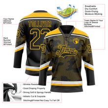 Загрузить изображение в средство просмотра галереи, Custom Black Gold-White 3D Pattern Curve Lines Hockey Lace Neck Jersey