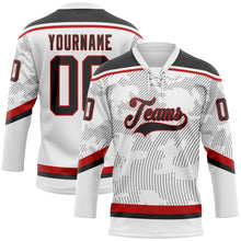 Laden Sie das Bild in den Galerie-Viewer, Custom White Black-Red 3D Pattern Curve Lines Hockey Lace Neck Jersey