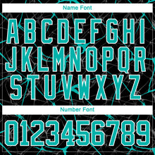 Laden Sie das Bild in den Galerie-Viewer, Custom Black Aqua-White 3D Pattern Abstract Network Hockey Lace Neck Jersey