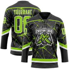 Загрузить изображение в средство просмотра галереи, Custom Black Neon Green-White 3D Pattern Abstract Network Hockey Lace Neck Jersey