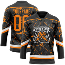 Load image into Gallery viewer, Custom Black Bay Orange-White 3D Pattern Abstract Network Hockey Lace Neck Jersey
