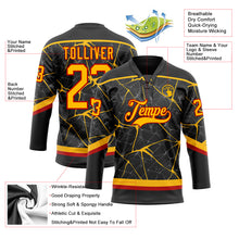 Загрузить изображение в средство просмотра галереи, Custom Black Gold-Red 3D Pattern Abstract Network Hockey Lace Neck Jersey