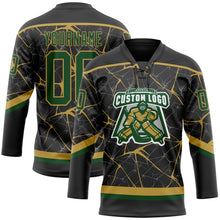 Загрузить изображение в средство просмотра галереи, Custom Black Green-Old Gold 3D Pattern Abstract Network Hockey Lace Neck Jersey