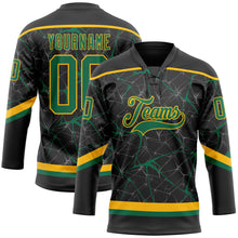 Загрузить изображение в средство просмотра галереи, Custom Black Kelly Green-Gold 3D Pattern Abstract Network Hockey Lace Neck Jersey