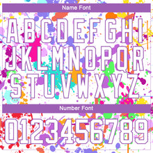 Load image into Gallery viewer, Custom Graffiti Pattern White Medium Purple-Gold 3D Splash Art Hockey Lace Neck Jersey