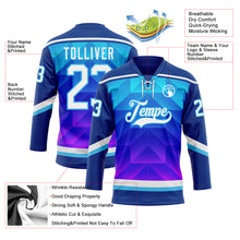Laden Sie das Bild in den Galerie-Viewer, Custom Blue White Sky Blue-Purple 3D Pattern Gradient Geometric Shape Hockey Lace Neck Jersey