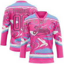 Load image into Gallery viewer, Custom Figure Pink Light Blue Black-White 3D Pattern Fluid Art Hockey Lace Neck Jersey