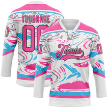 Load image into Gallery viewer, Custom Figure Pink White Sky Blue-Black 3D Pattern Fluid Art Hockey Lace Neck Jersey
