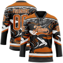Load image into Gallery viewer, Custom Figure Texas Orange Black-White 3D Pattern Fluid Art Hockey Lace Neck Jersey