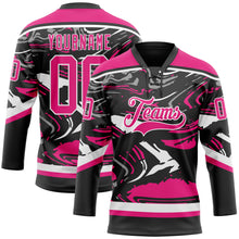Загрузить изображение в средство просмотра галереи, Custom Figure Hot Pink Black-White 3D Pattern Fluid Art Hockey Lace Neck Jersey