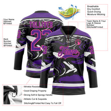Загрузить изображение в средство просмотра галереи, Custom Figure Purple Black Pink-White 3D Pattern Fluid Art Hockey Lace Neck Jersey