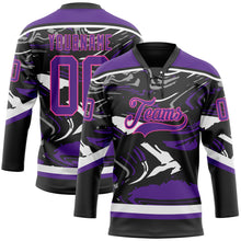 Загрузить изображение в средство просмотра галереи, Custom Figure Purple Black Pink-White 3D Pattern Fluid Art Hockey Lace Neck Jersey