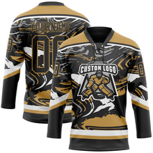 Загрузить изображение в средство просмотра галереи, Custom Figure Black Old Gold-White 3D Pattern Fluid Art Hockey Lace Neck Jersey