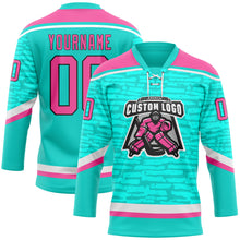 Load image into Gallery viewer, Custom Aqua Pink Black-White 3D Pattern Fragment Art Hockey Lace Neck Jersey