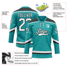 Laden Sie das Bild in den Galerie-Viewer, Custom Teal White-Black 3D Pattern Fragment Art Hockey Lace Neck Jersey