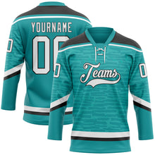 Laden Sie das Bild in den Galerie-Viewer, Custom Teal White-Black 3D Pattern Fragment Art Hockey Lace Neck Jersey