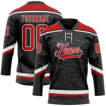 Загрузить изображение в средство просмотра галереи, Custom Black Red-White 3D Pattern Fragment Art Hockey Lace Neck Jersey