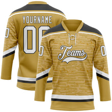 Load image into Gallery viewer, Custom Old Gold White-Black 3D Pattern Fragment Art Hockey Lace Neck Jersey