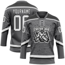Charger l'image dans la galerie, Custom Steel Gray White-Black 3D Pattern Fragment Art Hockey Lace Neck Jersey