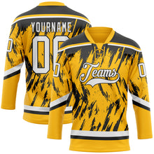 Load image into Gallery viewer, Custom Gold White-Black 3D Pattern Splash Art Hockey Lace Neck Jersey