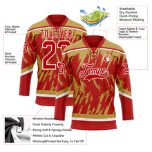 Load image into Gallery viewer, Custom Red Old Gold-White 3D Pattern Splash Art Hockey Lace Neck Jersey