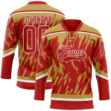 Load image into Gallery viewer, Custom Red Old Gold-White 3D Pattern Splash Art Hockey Lace Neck Jersey