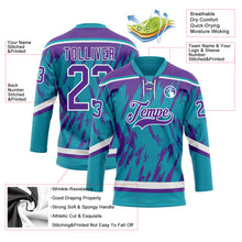Load image into Gallery viewer, Custom Teal Purple-White 3D Pattern Splash Art Hockey Lace Neck Jersey