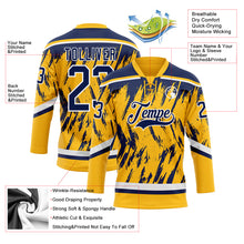 Load image into Gallery viewer, Custom Gold Navy-White 3D Pattern Splash Art Hockey Lace Neck Jersey
