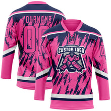 Load image into Gallery viewer, Custom Pink Navy-White 3D Pattern Splash Art Hockey Lace Neck Jersey