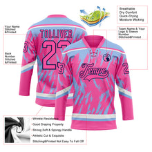 Load image into Gallery viewer, Custom Pink Light Blue Navy-White 3D Pattern Splash Art Hockey Lace Neck Jersey