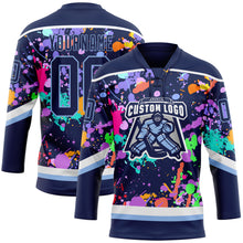 Load image into Gallery viewer, Custom Graffiti Pattern Navy Light Blue-White 3D Pattern Splash Art Hockey Lace Neck Jersey