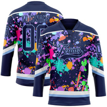 Load image into Gallery viewer, Custom Graffiti Pattern Navy Light Blue-White 3D Pattern Splash Art Hockey Lace Neck Jersey