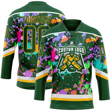 Load image into Gallery viewer, Custom Graffiti Pattern Green Gold-White 3D Pattern Splash Art Hockey Lace Neck Jersey