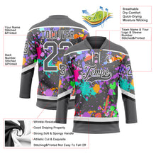 Load image into Gallery viewer, Custom Graffiti Pattern Steel Gray Black-White 3D Pattern Splash Art Hockey Lace Neck Jersey