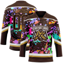 Load image into Gallery viewer, Custom Graffiti Pattern Brown Old Gold-White 3D Pattern Splash Art Hockey Lace Neck Jersey