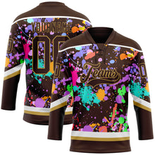 Load image into Gallery viewer, Custom Graffiti Pattern Brown Old Gold-White 3D Pattern Splash Art Hockey Lace Neck Jersey