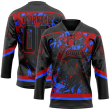 Load image into Gallery viewer, Custom Black Red-Royal 3D Fluid Art Splash Hockey Lace Neck Jersey