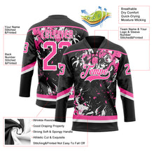 Laden Sie das Bild in den Galerie-Viewer, Custom Black Pink-White 3D Fluid Art Splash Hockey Lace Neck Jersey