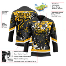Laden Sie das Bild in den Galerie-Viewer, Custom Black Gold-White 3D Fluid Art Splash Hockey Lace Neck Jersey