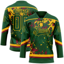 Load image into Gallery viewer, Custom Green Gold-Maroon 3D Fluid Art Splash Hockey Lace Neck Jersey