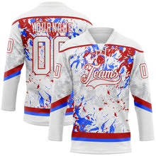 Load image into Gallery viewer, Custom White Red-Royal 3D Fluid Art Splash Hockey Lace Neck Jersey