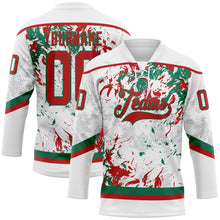 Load image into Gallery viewer, Custom White Red-Kelly Green 3D Fluid Art Splash Hockey Lace Neck Jersey