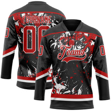 Load image into Gallery viewer, Custom Black Red-White 3D Fluid Art Splash Hockey Lace Neck Jersey