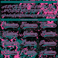 Laden Sie das Bild in den Galerie-Viewer, Custom Black Teal-Pink 3D Fluid Art Splash Hockey Lace Neck Jersey