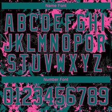 Laden Sie das Bild in den Galerie-Viewer, Custom Black Teal-Pink 3D Fluid Art Splash Hockey Lace Neck Jersey